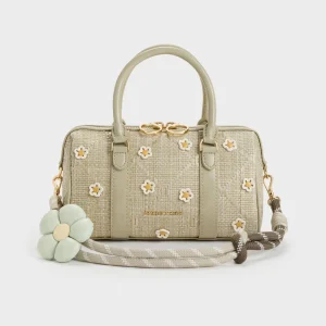 Túi xách vải phom chữ nhật Philomena Raffia Flower